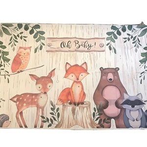 Animals Oh Baby Shower Vinyl Background Woodland 5 x 3 ft Owl Deer Fox Bear